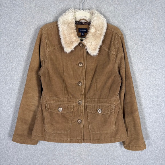 Sonoma Life + Style Jackets & Blazers - Y2K Vintage Corduroy Barn Chore Coat Jacket Medium Faux Fur Collar Penny Lane